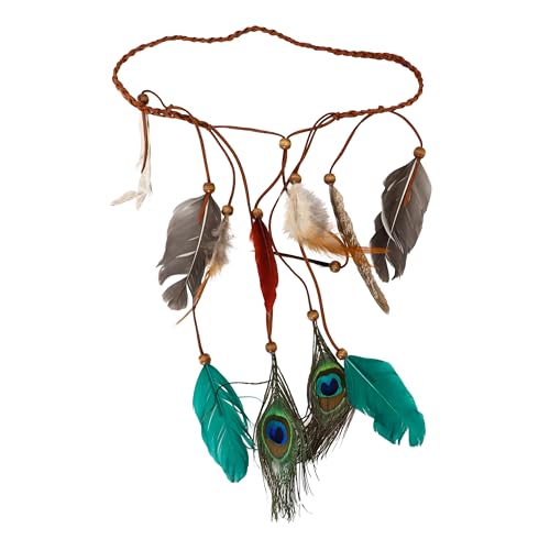 Chaks - Indianer Stirnband mit Pfauenfedern, Boho Haarband mit Federn, Holzperlen, Damen Accessoires, Karneval, Festival Chaks - Indianer Stirnband mit Pfauenfedern, Boho Haarband mit Federn, Holzperlen, Damen Accessoires, Karneval, Festival von Chaks