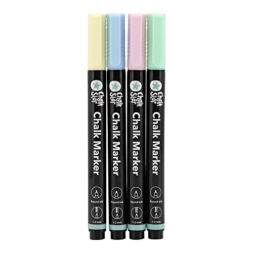 Chalk Star – Packung mit 4 pastellfarbenen Flüssigkreide-Markern für Tafel, Kreidetafel, Fenster oder Glas – runde Spitzen von 1–2 mm, ideale Kreidestifte für Schilder und Werbung Chalk Star – Packung mit 4 pastellfarbenen Flüssigkreide-Markern für Tafel, Kreidetafel, Fenster oder Glas – runde Spitzen von 1–2 mm, ideale Kreidestifte für Schilder und Werbung von Chalk Star