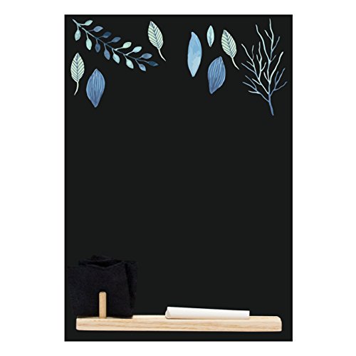 Kreidetafeln UK Blue Leaf 'Kleine Memo Kreidetafel/Tafel/Küche Board mit Tablett, Kreide und Filz Radiergummi. Booth Design Range., Holz, schwarz, 29,7 x 20,7 x 1 cm von Chalkboards UK