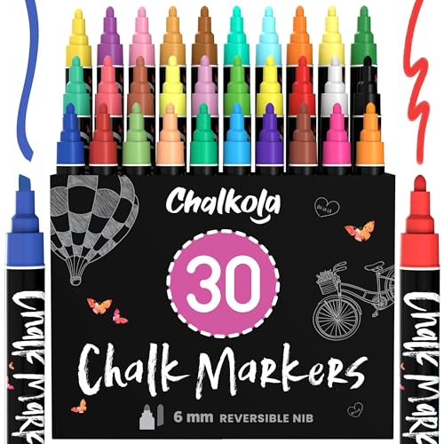Chalkola Kreidestifte für Tafel Abwaschbar - (30 Stifte, 6mm Pastell, Neon Kreidestift) Kreidestifte für Fenster, Tafelkreide & Glasstifte, Chalk Marker, Kreidemarker Abwischbar, Fensterfarben Kinder von Chalkola