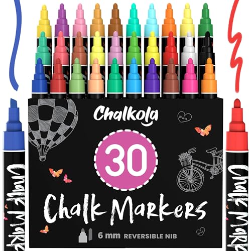 Chalkola Kreidestifte für Tafel Abwaschbar - (30 Stifte, 6mm Pastell, Neon Kreidestift) Kreidestifte für Fenster, Tafelkreide & Glasstifte, Chalk Marker, Kreidemarker Abwischbar, Fensterfarben Kinder von Chalkola