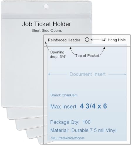 4 3/4 x 6 Job/Shop Ticket Holder Vinyl Plastic Sleeve, Set of 100, Short Side Opening, Durable 7.5 mil Crystal Clear Vinyl 4 3/4 x 6 Job/Shop Ticket Holder Vinyl Plastic Sleeve, Set of 100, Short Side Opening, Durable 7.5 mil Crystal Clear Vinyl von ChanCam