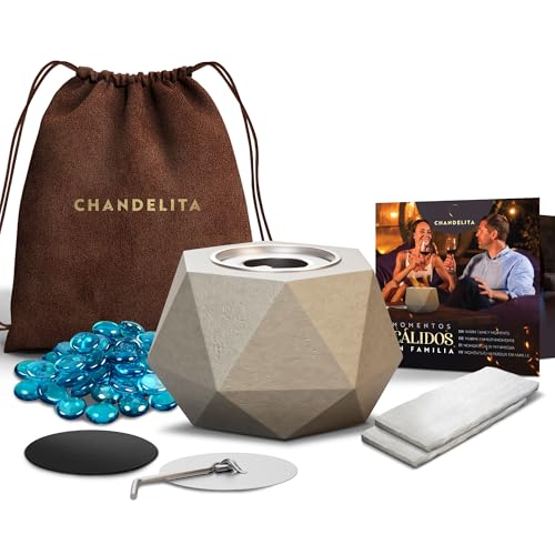 Chandelita Bioethanol Tischkamin Indoor und Outdoor Sechseckiger 13 x 13 x 9 cm und mit Schmucksteinen und Tasche - Tischkamin Outdoor - Ethanol Kamin - Tischfeuer Indoor - Bio Ethanol Tisch Kamin von Chandelita