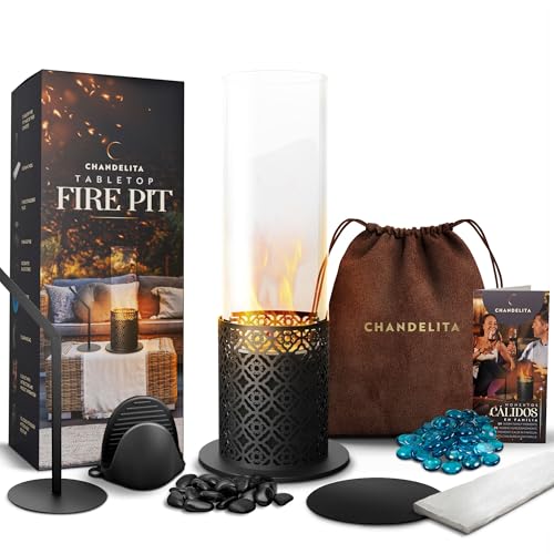 Chandelita Bioethanol Tischkamin Indoor und Outdoor 39 x 19 x 19 cm und mit Schmucksteinen und Tasche - Ethanol Kamin Indoor - Tischfeuer Indoor - Bio Ethanol Tisch Kamin (Spirale Schwarz) von Chandelita