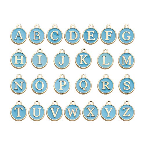 Chandler 26 Stück süße gemischte Buchstaben-Perlen aus Metall, Initialen-Charms, Emaille, doppelseitig, rund, Alphabet, DIY für Halskette, Armband, Handwerk (blau) von Chandler