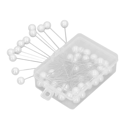 Changor 50pcs Nähstifte Bastelstifte Schneiderstifte Weiße Perlenkopf 8x60mm Extra Lang Edelstahl Stoffmarkingstifte für Hochzeitskleid Reparaturnähte Basteln von Changor