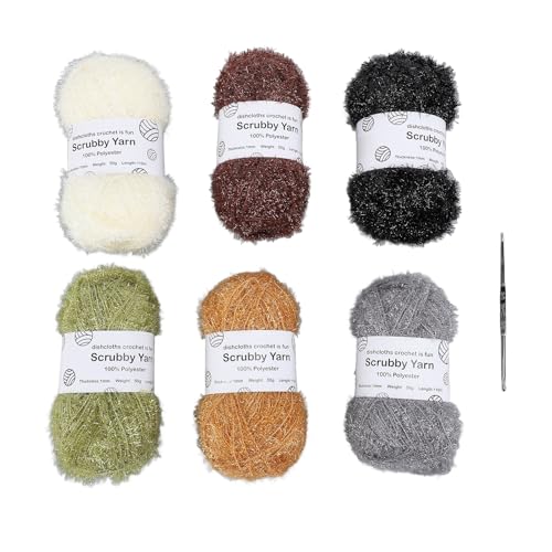 Changor 6 Rollen Scrubby-Garn, Scrubby-Garn, Sparkle Glitter Zum Häkeln von Geschirrtüchern, Handgestrickten Puppentaschen, Häkeln, Erdtönen Changor 6 Rollen Scrubby-Garn, Scrubby-Garn, Sparkle Glitter Zum Häkeln von Geschirrtüchern, Handgestrickten Puppentaschen, Häkeln, Erdtönen von Changor