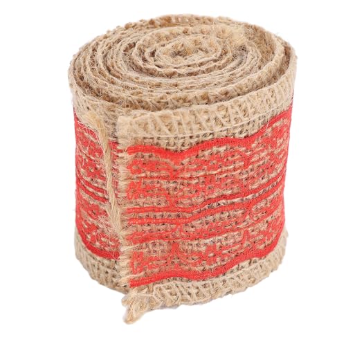 Changor Sackleinen Spitze Ribbon, Spitzenrollhandwerk Ribbon, Dekorative Jute Roll Handwerksfestival Dekor Versorgung für Hochzeits Weihnachtsdekoration DIY Handgefertigtes (Rot) von Changor