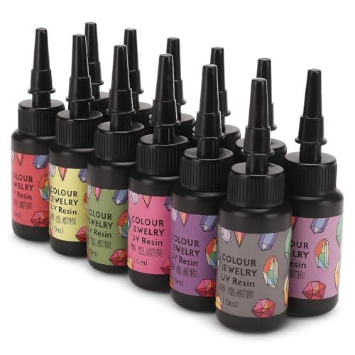 Klares UV-Harz, UV Epoxidharz, UV Harz Farben Set, 12 Flaschen, Schnellhärtend mit Düse, für Harzschmuck DIY Basteln Kunsthandwerk von Changor