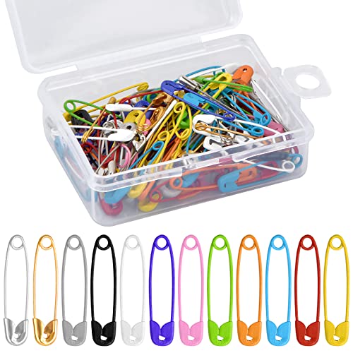 100 Pcs Metall Sicherheitsnadeln Bunte Sicherheitsnadeln Kleine Sicherheitsnadeln Quiltnadeln mit Aufbewahrungs Box Safety Pins Sicherheit Pins für DIY Kunsthandwerk Nähen Baby-Kleidung Zubehör, 27 mm von Changrongsheng