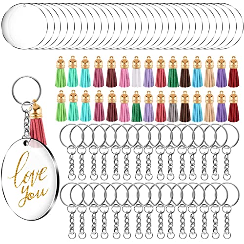 90 Stück Acryl Transparent Schlüsselanhänger Ringe Set, 30 klare runde Acryl Rohlinge Scheiben 30 Schlüsselringe mit Kette 30 bunte Lederquasten Anhänger für DIY Schlüsselanhänger Bastel Geschenk 90 Stück Acryl Transparent Schlüsselanhänger Ringe Set, 30 klare runde Acryl Rohlinge Scheiben 30 Schlüsselringe mit Kette 30 bunte Lederquasten Anhänger für DIY Schlüsselanhänger Bastel Geschenk von Changrongsheng
