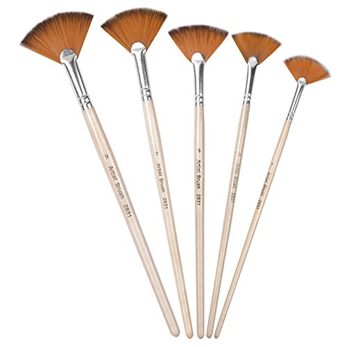 Fan Pinsel Changrongsheng 5 Stück Malen Pinsel Set, Professioneller Künstler Pinsel, Nylon Pinsel für Aquarell Ölgemälde, Acryl Aquarell Pinsel für Anfänger Kinder Künstler Gemälde Liebhaber 1/3/5/7/9 von Changrongsheng