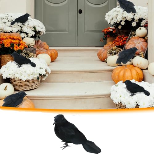 Changtai Halloween Krähen Dekoration Künstliche Gefiederte Krähen, 2024 Neue Halloween Requisite Realistische Schwarz Feder Vogel Deko für Halloween Party Innen Außen Haus Garten von Changtai