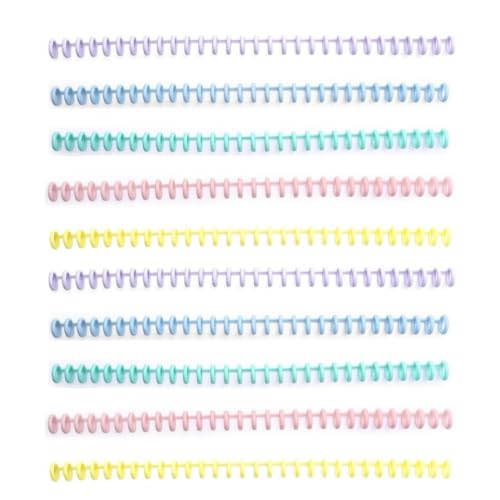 Changyeah 10 Stück Bindekämme aus Kunststoff,30 Löchern Farbe Binderücken Spulen 12mm Schlaufen Spiralbinderücken Set für Erstellen von Dokumentnotizbuchdateien verwendet (mehrfarbig) von Changyeah