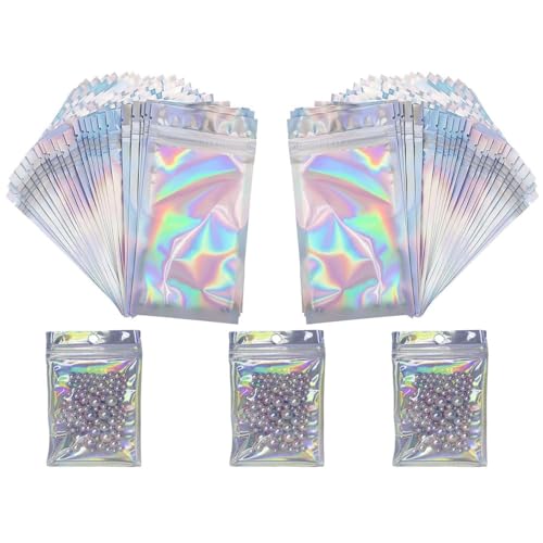 Changyeah wiederverschließbare Mylarbeutel,100 Stück geruchsdichte,10 × 7 cm, holografische Beutel, flach verschließbare Beutel mit Reißverschluss zur Aufbewahrung von Geschenken, Schmuckbeutel von Changyeah