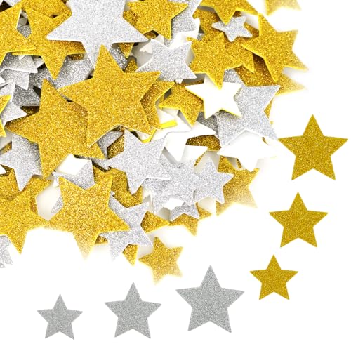 450 Stück Herz Sticker Moosgummi Glitzer, Sternaufkleber, Glitzersticker, Sterne zum Basteln, Star Moosgummi Selbstklebende, Glitzerkleber für Kinder, Sterne Basteln (C) von ChanraingYee