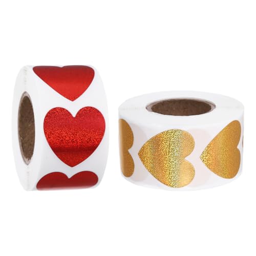 1000 Stück Herz Sticker Liebe, Glitzer Aufkleber zum Beschriften, 2,5 cm Herzen Sticker für Hochzeit, Herz Aufkleber für Geburtstagsgeschen (Gold Rot) von Chanumetal
