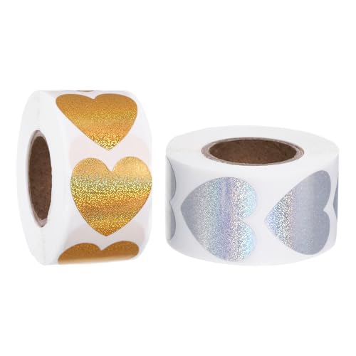 1000 Stück Herz Sticker Liebe, Glitzer Aufkleber zum Beschriften, 2,5 cm Herzen Sticker für Hochzeit, Herz Aufkleber für Geburtstagsgeschen (Gold Silber) von Chanumetal
