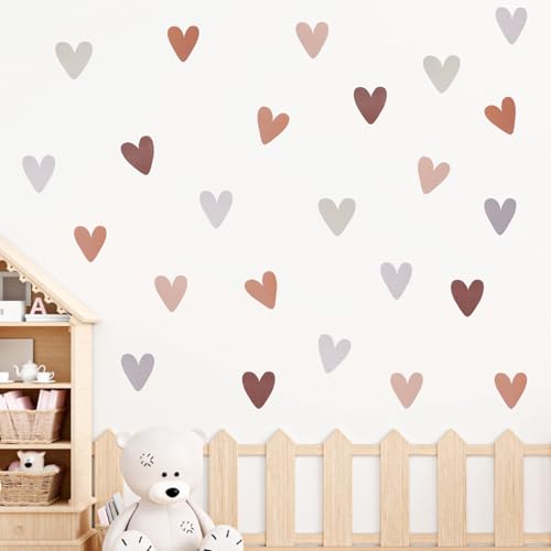 144 Stück Wandtattoo Kinderzimmer Deko, Boho Herzen Wandsticker Kinderzimmer in Verschiedenen Farben, PVC Wandtattoo Selbst Klebend für Babyzimmer Deko, Mädchen (1) von Chanumetal