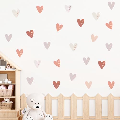 144 Stück Wandtattoo Kinderzimmer Sticker Deko, Boho Herzen Wandsticker Kinderzimmer in Verschiedenen Farben, PVC Wandtattoo Selbst Klebend für Babyzimmer Deko, Mädchen (2) von Chanumetal