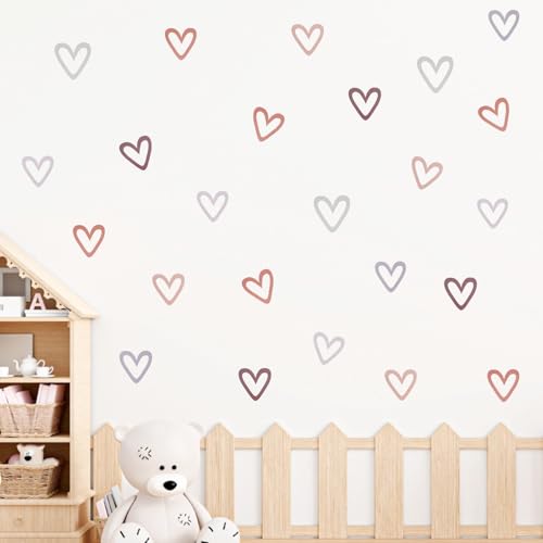 144 Stück Wandtattoo Kinderzimmer Sticker Deko, Boho Herzen Wandsticker Kinderzimmer in Verschiedenen Farben, PVC Wandtattoo Selbst Klebend für Babyzimmer Deko, Mädchen (3) von Chanumetal