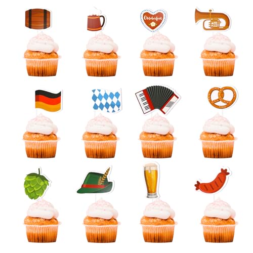 24 Stück Oktoberfest Deko Cupcake Topper, 2 Set Oktoberfest Cupcake Picks, Dekoration Bierfest Party Dessert Dekorationen, Bayerische Party Accessoire für Bierfest und Partys 24 Stück Oktoberfest Deko Cupcake Topper, 2 Set Oktoberfest Cupcake Picks, Dekoration Bierfest Party Dessert Dekorationen, Bayerische Party Accessoire für Bierfest und Partys von Chanumetal