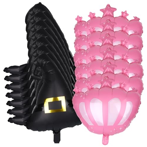 6 Hexenballons und 6 rosa Kronenballons, 12 Stück Jumbo-Hexenhut-Party-Dekorationen, geformt für Halloween, Geburtstagsparty, Requisiten, Dekorationen von Chanumetal