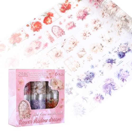6 Rolls Washi Tape Set, Journaling Zubehör, PET Bunte Blumen Sticker Rolle, Washi Sticker Glitzer für Washies Scrapbook Zubehör, Tagebuch, Handwerk und Album Dekoration (Blumen2) von Chanumetal