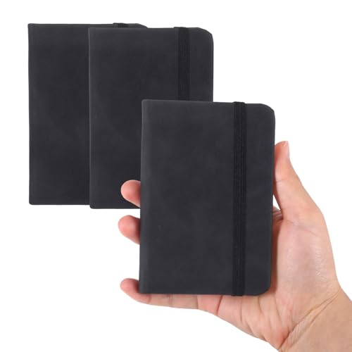 Chanumetal 3 stück Notizbuch A7, Notizbuch Klein mit 100 Blatt, 11 × 7,5 cm Pocket Notebook Klein, Hardcover Notizblock A7 Schwarz für Lernen, Büro, Tägliche Aufzeichnungen (Schwarz) von Chanumetal