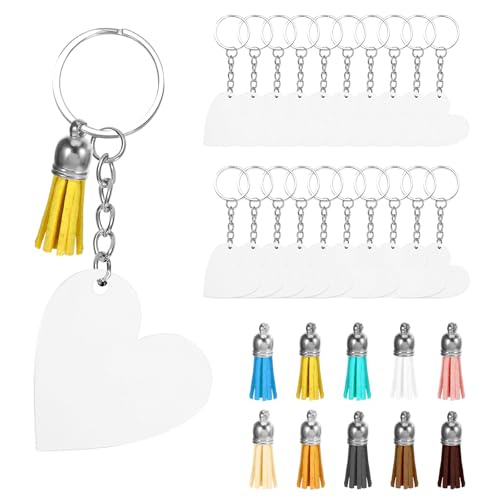 Chanumetal 30 Stück Acryl Schlüsselanhänger Selber Machen Set, Herz Schlüsselanhänger Rohlinge Bastelset für Geschenk Dekoration Gedenken DIY (Herzform) von Chanumetal