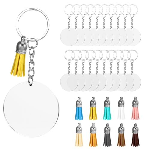 Chanumetal 30 Stück Acryl Schlüsselanhänger Selber Machen Set, Herz Schlüsselanhänger Rohlinge Bastelset für Geschenk Dekoration Gedenken DIY (Rund) von Chanumetal
