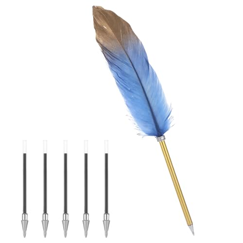 Chanumetal Schreibfeder mit 5 kugelschreiber Minen, Feder zum Schreiben, Vintage-Federstifte für Hochzeiten, Briefeschreiben, Unterschrift, Büro (Blau) von Chanumetal