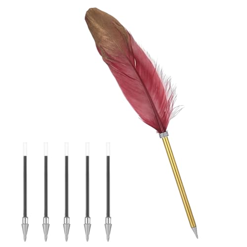 Chanumetal Schreibfeder mit 5 kugelschreiber Minen, Feder zum Schreiben, Vintage-Federstifte für Hochzeiten, Briefeschreiben, Unterschrift, Büro (Rot) von Chanumetal
