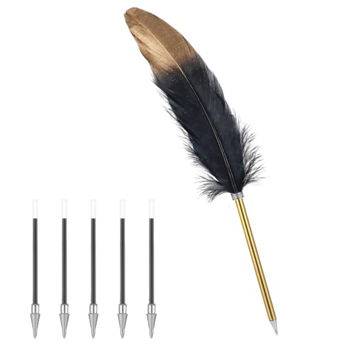 Chanumetal Schreibfeder mit 5 kugelschreiber Minen, Feder zum Schreiben, Vintage-Federstifte für Hochzeiten, Briefeschreiben, Unterschrift, Büro (Schwarz) von Chanumetal