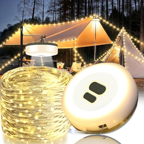 Camping Lichterkette Aufrollbar 10M,Wasserdichte Tragbare Lichterkette Camping, USB Wiederaufladbare Camping Lichterkette, Für den Innen und Außenbereich Geeignet（warmes Licht）[Energieklasse A] von Chanurae