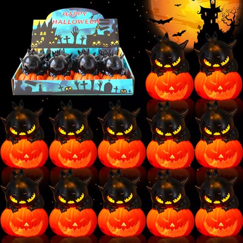 12 Stück Halloween Kürbis Kerzenlicht, Kürbis Deko mit LED und Dämon schwarzer Katze, Kerzen Halloween Deko Kerzenlichter für Innen Außen Party Dekoration von Chaohua