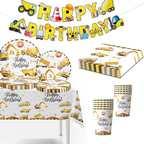 Bagger Partygeschirr Set, 52 Stück Baustellen Deko Kindergeburtstag - Pappteller, Becher, Servietten, Tischdecke & Banner für Jungen und Mädchen Bagger Partygeschirr Set, 52 Stück Baustellen Deko Kindergeburtstag - Pappteller, Becher, Servietten, Tischdecke & Banner für Jungen und Mädchen von Chaopisz