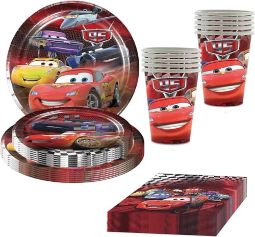 Car Partygeschirr Set, 50 StüCk Deko Kindergeburtstag - Pappteller, Pappbecher, Servietten Geeignet FüR Jungen Und MäDchen von Chaopisz