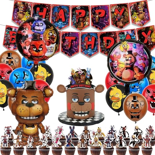 Five Nights at Freddy's Birthday Party decoration set - includes birthday banner, cake toppers, decorative balloons, children's birthday party supplies with English title von Chaopisz
