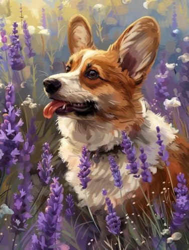 Chaozhirui DIY Kreuzstich-Stickset Corgi Tier Kreuzstichset Hund und Blumen Kreuzstich-Set aus Baumwolle, 11CT-40X50CM von Chaozhirui
