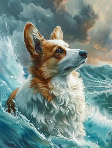 Chaozhirui DIY Kreuzstich-Stickset Corgi Tier Stickset Hund und das Meer Kreuzstich-Set aus Baumwolle, 11CT-40X50CM von Chaozhirui