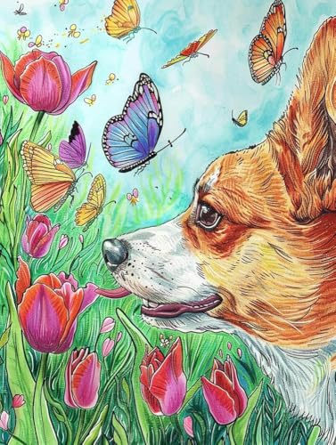 Chaozhirui DIY Kreuzstich-Stickset Golden Retriever Tier Stickset Hund und Windmühle Kreuzstich-Set aus Baumwolle, 11CT-40X50CM von Chaozhirui