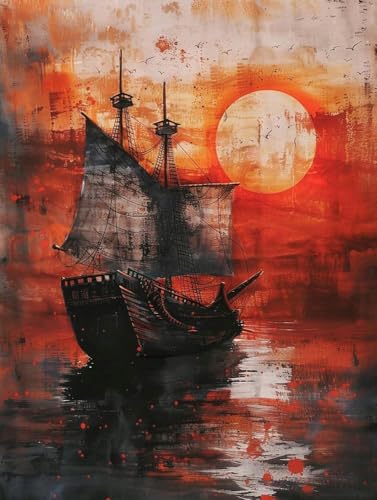 Chaozhirui DIY Kreuzstich-Stickset Segelschiff auf See Kreuzstichpackung Aquarell Seelandschaft Kreuzstich-Set aus Baumwolle, 11CT-40X50CM von Chaozhirui