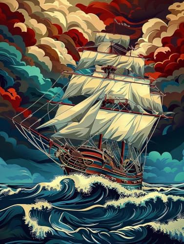 Chaozhirui DIY Kreuzstich-Stickset Segelschiff auf See Kreuzstichpackung Aquarell Seelandschaft Kreuzstich-Set aus Baumwolle, 11CT-40X50CM von Chaozhirui
