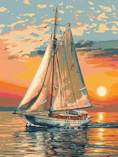 Chaozhirui DIY Kreuzstich-Stickset Segelschiff auf See Kreuzstichset Fantasy Seascape Kreuzstich-Set aus Baumwolle, 11CT-40X50CM von Chaozhirui