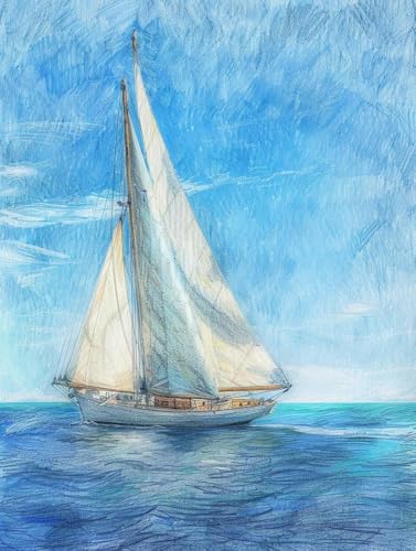 Chaozhirui DIY Kreuzstich-Stickset Segelschiff auf See Kreuzstichset Sonnenaufgangslandschaft Kreuzstich-Set aus Baumwolle, 11CT-40X50CM von Chaozhirui