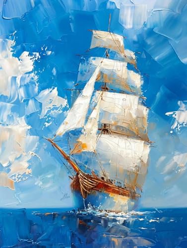 Chaozhirui DIY Kreuzstich-Stickset Segelschiff auf See Stickpackung Landschaftsölgemälde Kreuzstich-Set aus Baumwolle, 11CT-40X50CM von Chaozhirui
