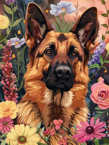 Chaozhirui DIY Kreuzstich-Stickset Stickpackung: Hund und bunte Blumen Kreuzstich-Set aus Baumwolle, 11CT-40X50CM von Chaozhirui