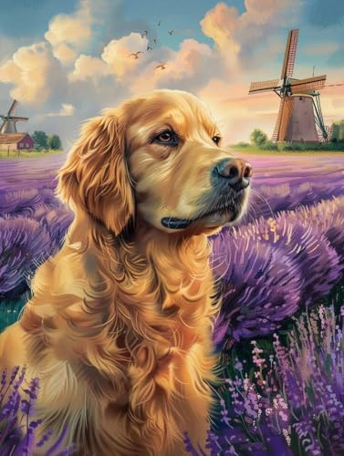 Chaozhirui DIY Kreuzstich-Stickset Stickpackung: Hund und bunte Blumen Kreuzstich-Set aus Baumwolle, 11CT-40X50CM von Chaozhirui