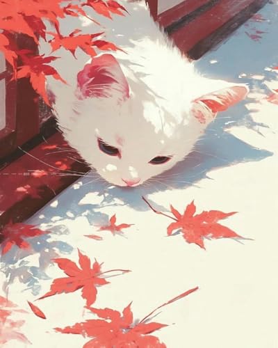 Chaozhirui Kreuzstich-Set, Ahornblatt-Katze, beliebtes Design, bedrucktes Kreuzstich-Set, 11 CT, gestempelte Stickerei, Geschenk für Anfänger, DIY, handgefertigtes Stickset,40X50CM von Chaozhirui